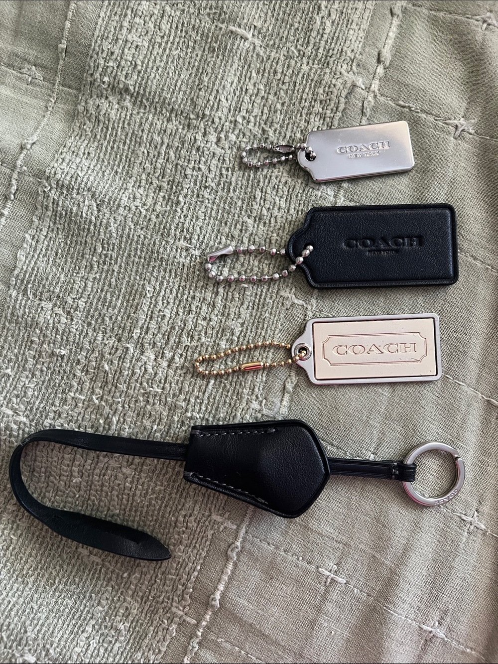 Coach Black Leather Key Strap with Branded Metal Tags
